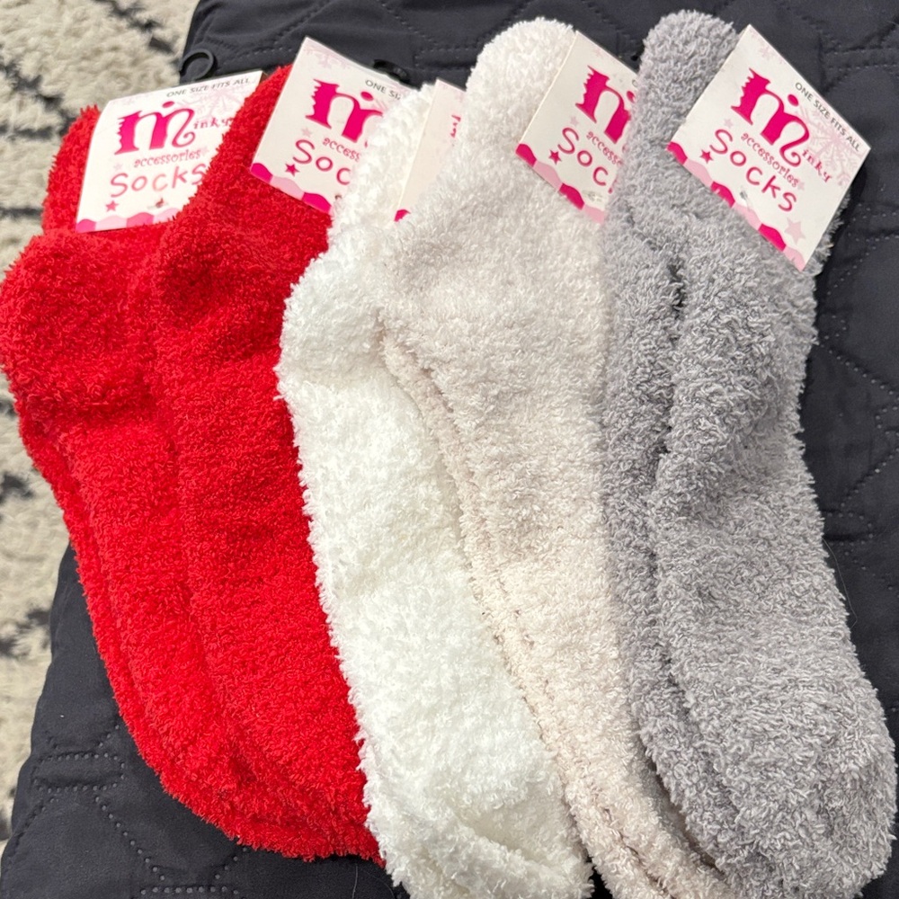 Cozy Women's Fuzzy Socks - Red, White, and Gray